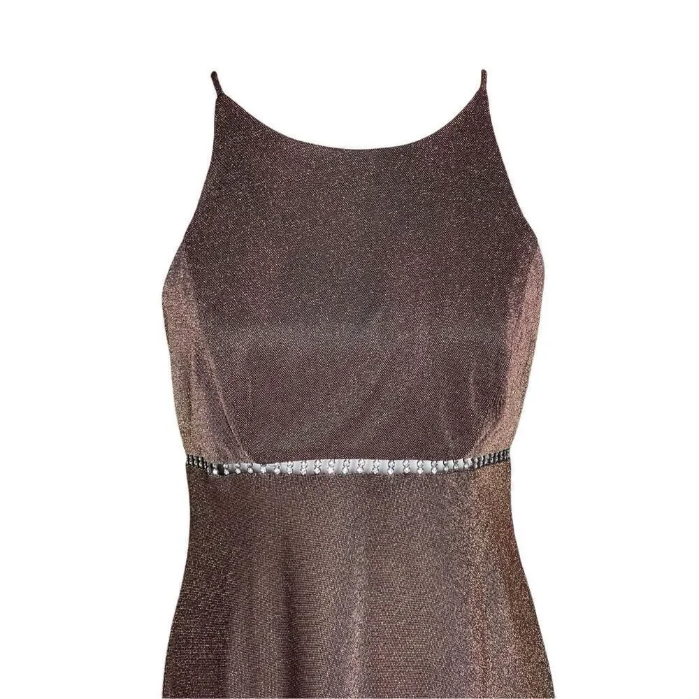 Vintage‎ 90s cache brown and gold shimmer maxi dress
